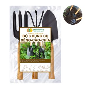 Dụng Cụ Làm Vườn D25cm, Cán Gỗ, Lưỡi Thép, Gồm Xẻng Xúc Đất, Cào, Chĩa, Trồng Cây, Làm Cỏ Dễ Dàng