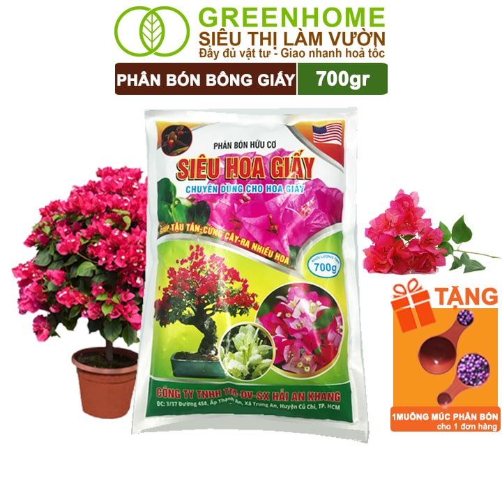 Phân Bón Hoa Giấy 700gr, Hữu Cơ, Giúp Thân Cứng Cáp, Tạo Tán, Ra Bông Nhiều, Lâu Tàn