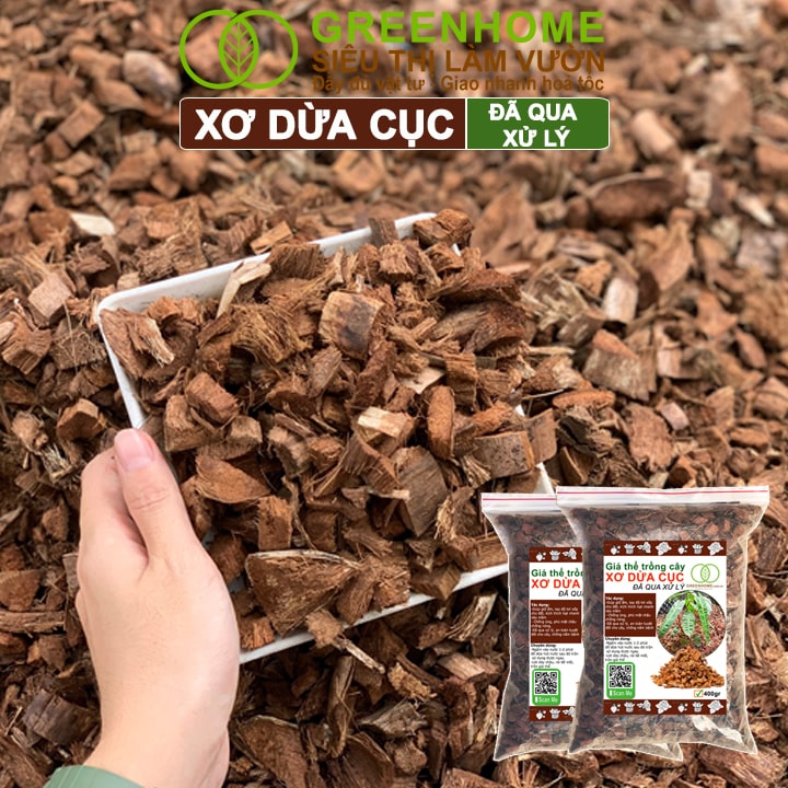 Xơ Dừa Cục, Bao 400gr, Giá Thể Đã Qua Xử Lý, Size 1-2cm, Viên Đều Đẹp, Sạch Khuẩn, Trồng Kiểng Lá, Lan