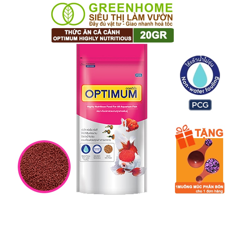 Thức Ăn Cho Cá Cảnh Greenhome, Optimum Highly Nutritious, Gói 20gr, Dành Cho Các Giống Cá Cảnh