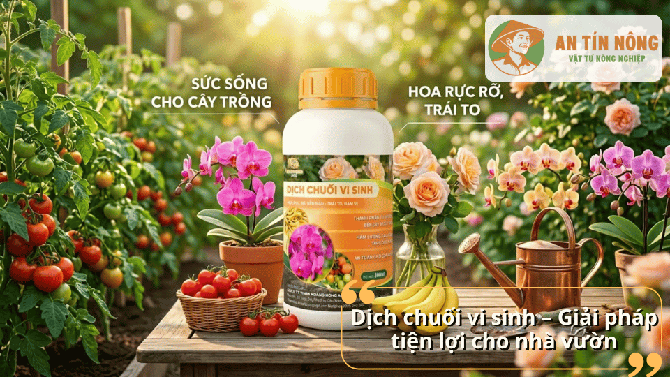 Dịch chuối vi sinh là giải pháp hữu cơ tiện lợi giúp cây xanh tốt, hoa đẹp và trái phát triển khỏe.