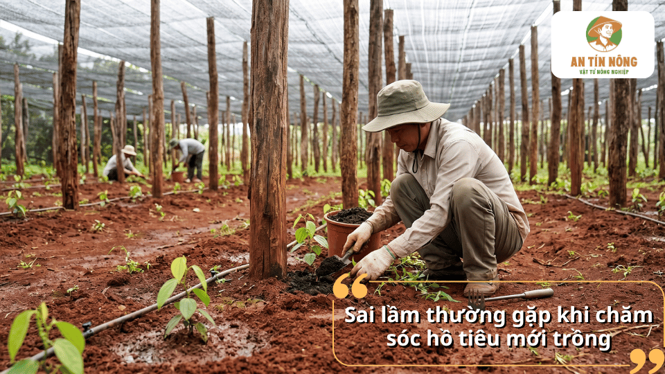Những sai lầm thường gặp khi chăm sóc hồ tiêu mới trồng khiến cây chậm phát triển và dễ nhiễm bệnh.