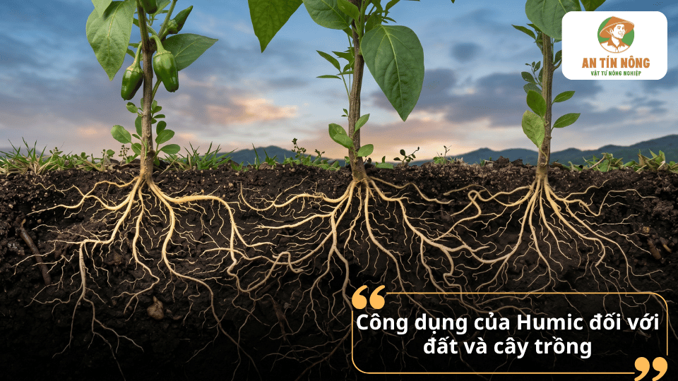 Humic giúp kích thích phát triển bộ rễ, tăng hấp thu dinh dưỡng và cải thiện độ phì nhiêu của đất.