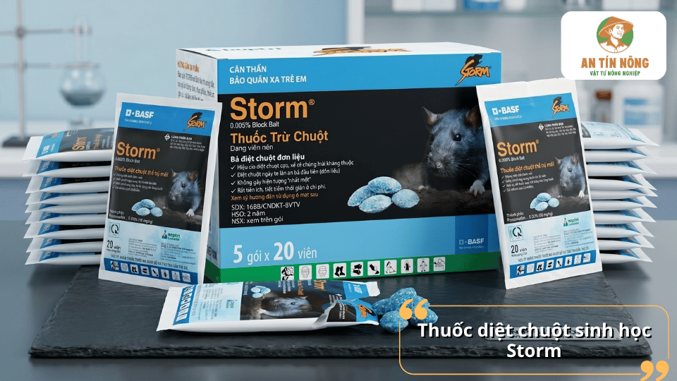 Thuốc diệt chuột Storm với mồi diệt chuột hiệu quả cao, giúp kiểm soát chuột nhanh chóng trong nhà ở, trang trại và kho bãi.