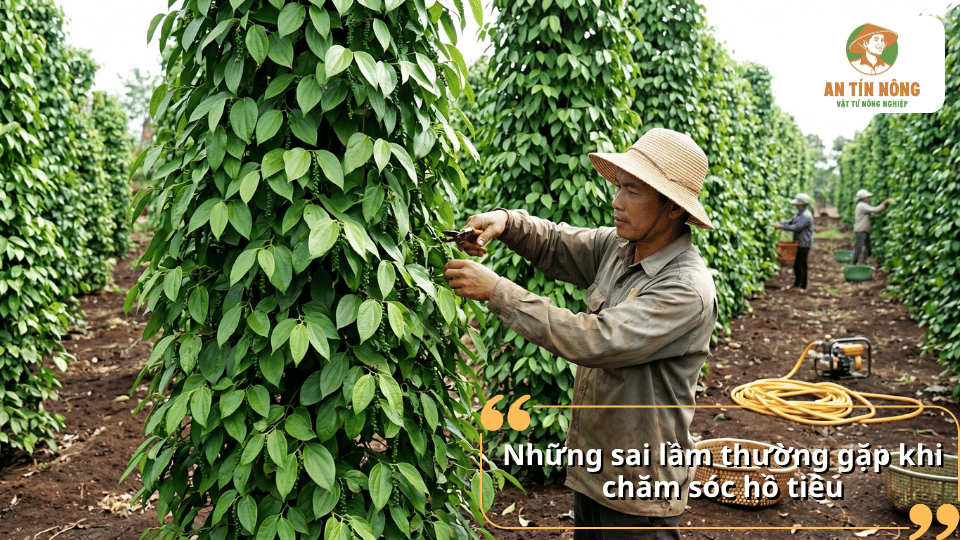 Những sai lầm thường gặp khi chăm sóc hồ tiêu như tưới nước, bón phân hoặc cắt tỉa không đúng cách