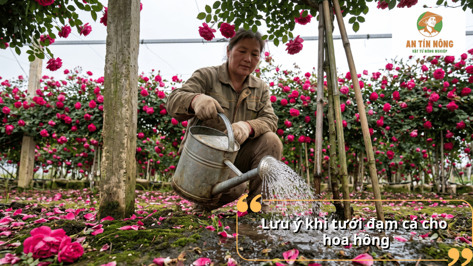 Những lưu ý khi tưới đạm cá cho hoa hồng để tránh thừa dinh dưỡng và hạn chế mùi.
