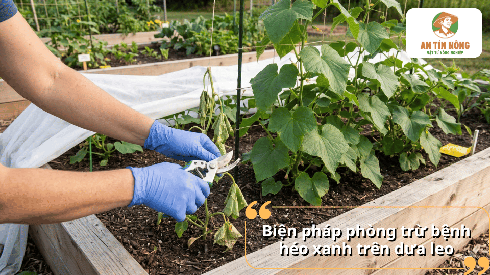 Cắt bỏ cây dưa leo bị bệnh để phòng trừ bệnh héo xanh.