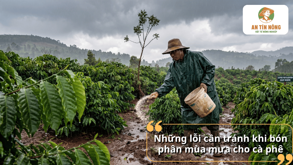 Những sai lầm khi bón phân mùa mưa cho cà phê như bón trước mưa lớn, bón sai liều lượng