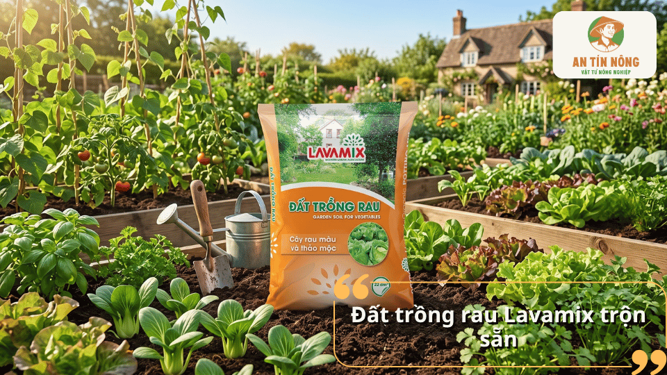 Đất trồng rau Lavamix trộn sẵn tiện lợi cho việc gieo trồng rau tại nhà.