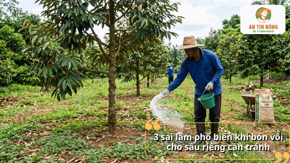 3 sai lầm phổ biến khi bón vôi cho sầu riêng cần tránh để hạn chế tình trạng bón sai liều lượng và ảnh hưởng đến đất.