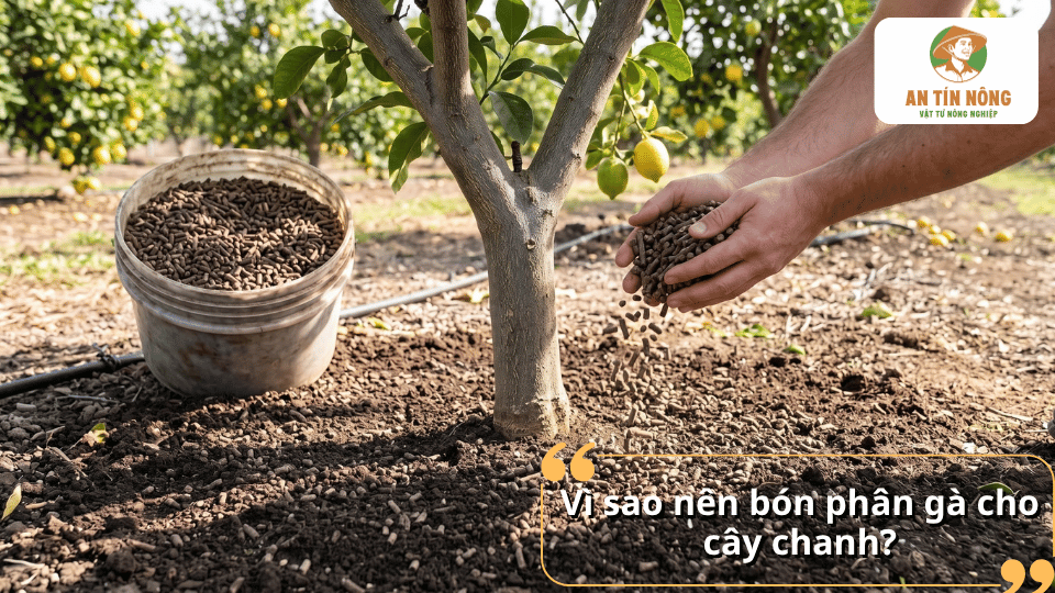 Bón phân gà cho cây chanh giúp bổ sung dinh dưỡng và hỗ trợ cây sinh trưởng, phát triển tốt.