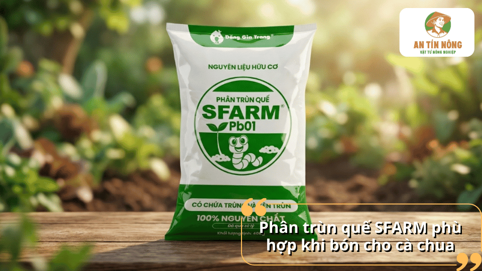 Phân trùn quế SFARM phù hợp để bón cho cà chua, bổ sung dinh dưỡng hữu cơ cho cây.